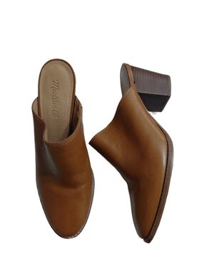Madewell The Harper Chestnut Brown Leather Mules Women's Size 8